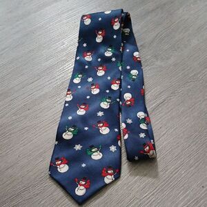 Festive Snowman Patterned  Christmas holiday Winter Silk Tie NWOT